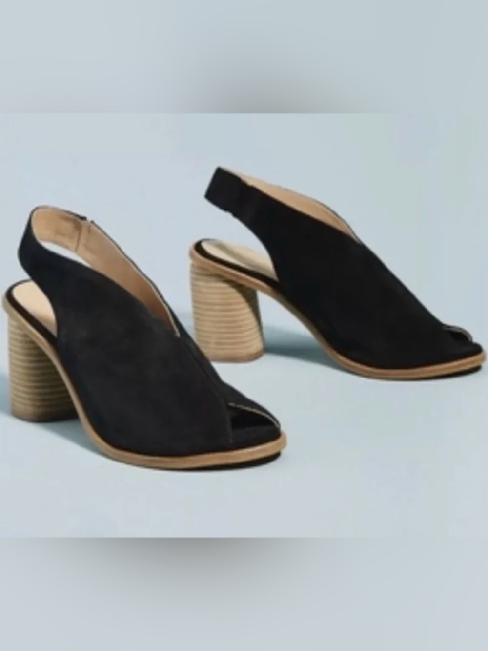 Anthropologie Black Tracy Suede Open-Peek Slingback Shootie Heels